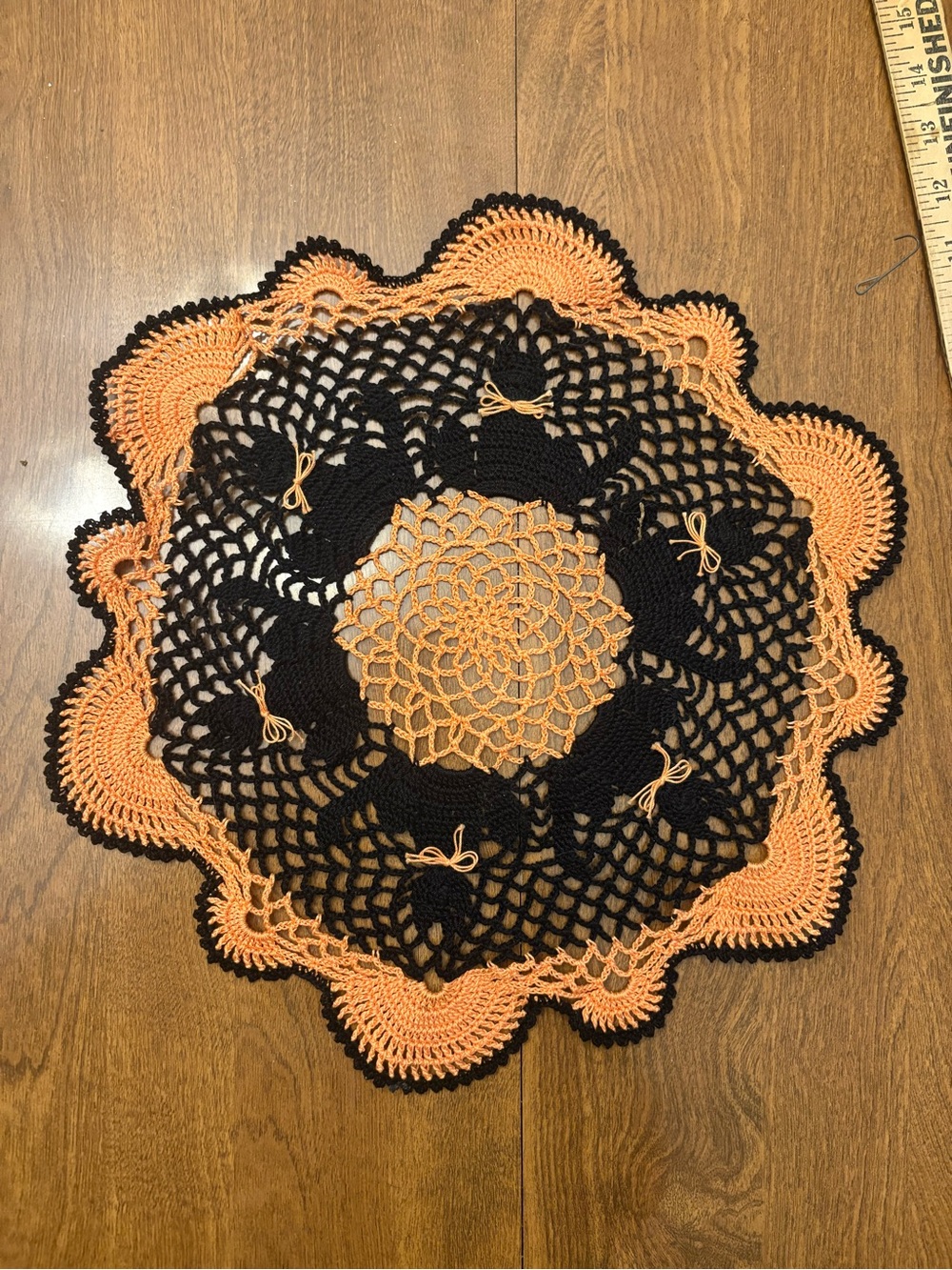 Handcrafted Black and Orange Crochet Table Doily - Holiday Decor